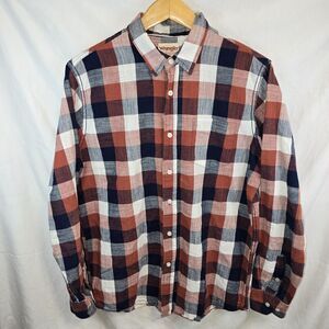 Men's Wrangler Jeans Co Size M Red Plaid Long Sleeve Cotton Button Up Shirt